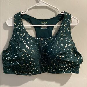 Tek Gear Deep Green Front-Zip Sports Bra with Gold Accent